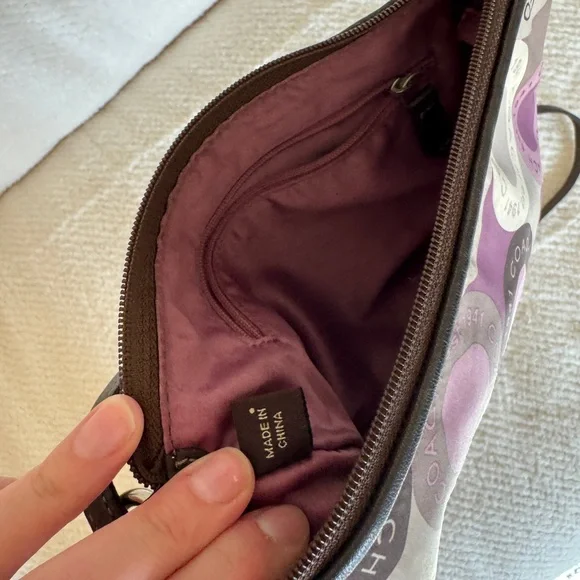 COACH crossbody C logo Alexandra purple and brown satin feel material. - Picture 6 of 6